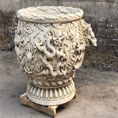 龙纹水缸汉白玉仿古石缸