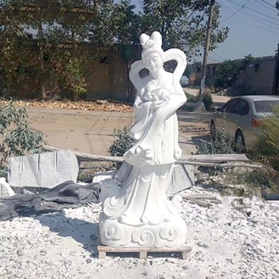 小区广场汉白玉神话人物嫦娥抱玉兔博鱼网页版像