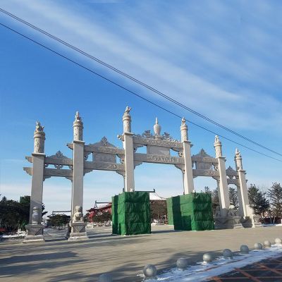 寺院景区五门石六柱新款汉白玉牌坊