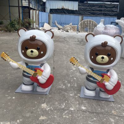 商场美陈摆件玻璃钢卡通弹吉他的小熊