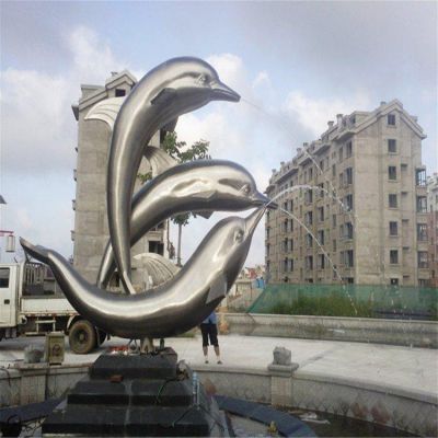 不锈钢镜面喷吐水海豚博鱼网页版 公园地产景观摆件