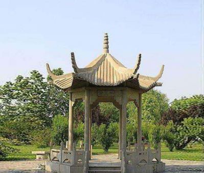 公园园林摆放六角仿古建斗拱顶休息凉亭