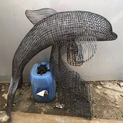 镂空不锈钢海豚博鱼网页版 编织海豚摆件 铁艺博鱼网页版 公园广场景观小品