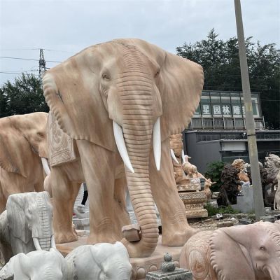 晚霞红石雕大象博鱼网页版酒店大门口招财摆件