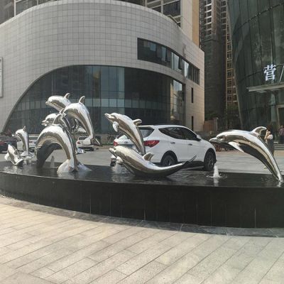 广场大型不锈钢镜面镂空海豚博鱼网页版