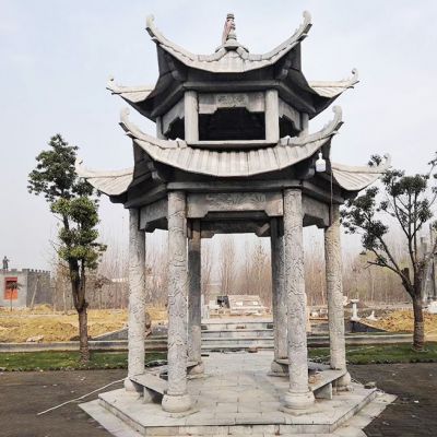 景区广场摆放休闲花岗岩二层顶盖凉亭