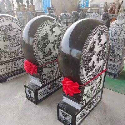 青石石雕庭院门口一对抱鼓石博鱼网页版