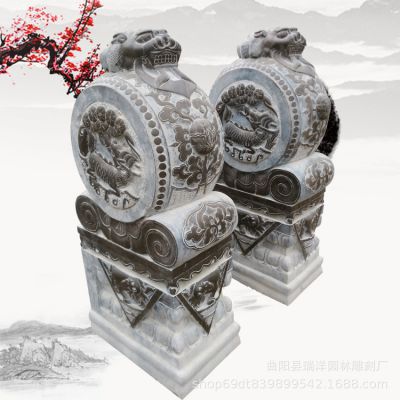 大理青石做旧门墩中式庭院四合院家居门口抱鼓石门挡装饰