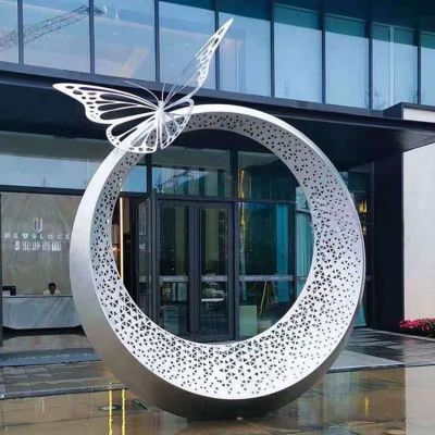 酒店户外水池摆放不锈钢镂空圆环蝴蝶景观博鱼网页版