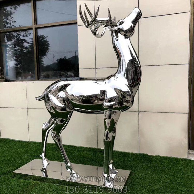 不锈钢 室外户外广场园林 景观博鱼网页版 镜面动物梅花鹿摆件