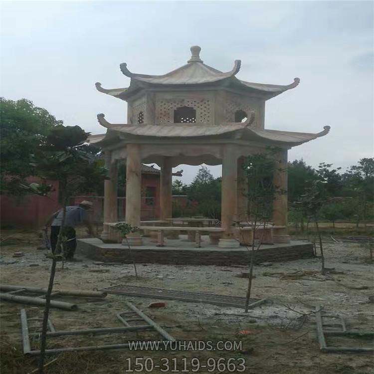 户外公园大型双层大理石石雕凉亭博鱼网页版摆件