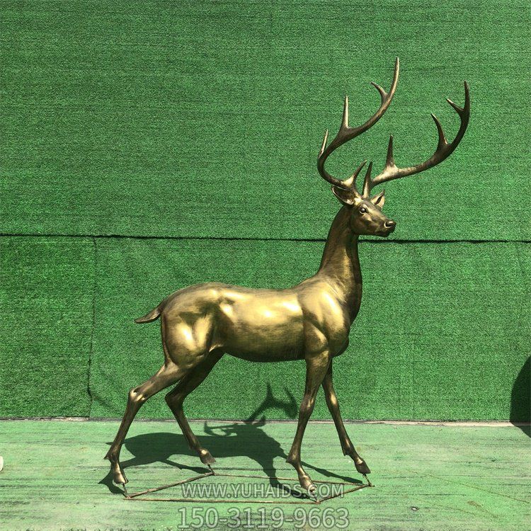 玻璃钢仿铜抛光梅花鹿户外庭院摆件博鱼网页版