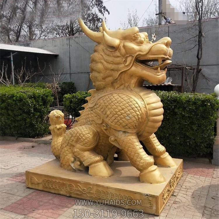 企业门口摆放玻璃钢仿铜麒麟博鱼网页版