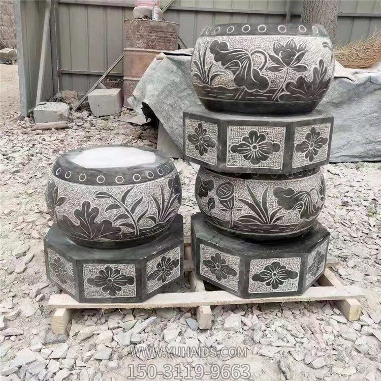 石雕花盆中式荷花鱼缸庭院别墅仿古家用摆件博鱼网页版