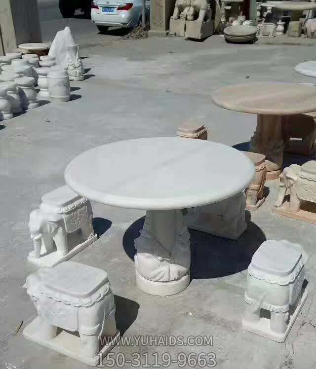 汉白玉圆形石桌小象石凳酒店广场摆件装饰博鱼网页版