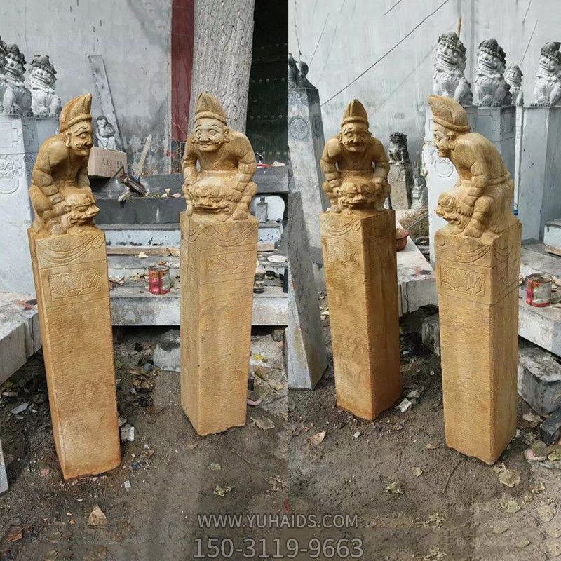 人物浮雕做旧仿古庭院门前摆放拴马柱摆件博鱼网页版