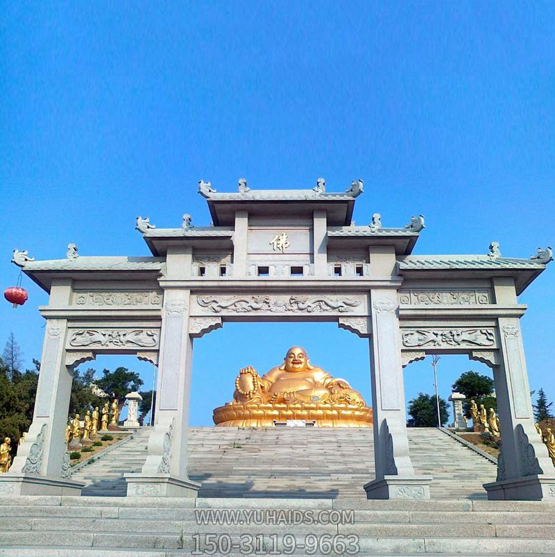 佛教寺庙景观摆放新中式三门石雕牌坊博鱼网页版