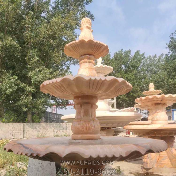 晚霞红大理石石雕多层流水摆件喷泉博鱼网页版