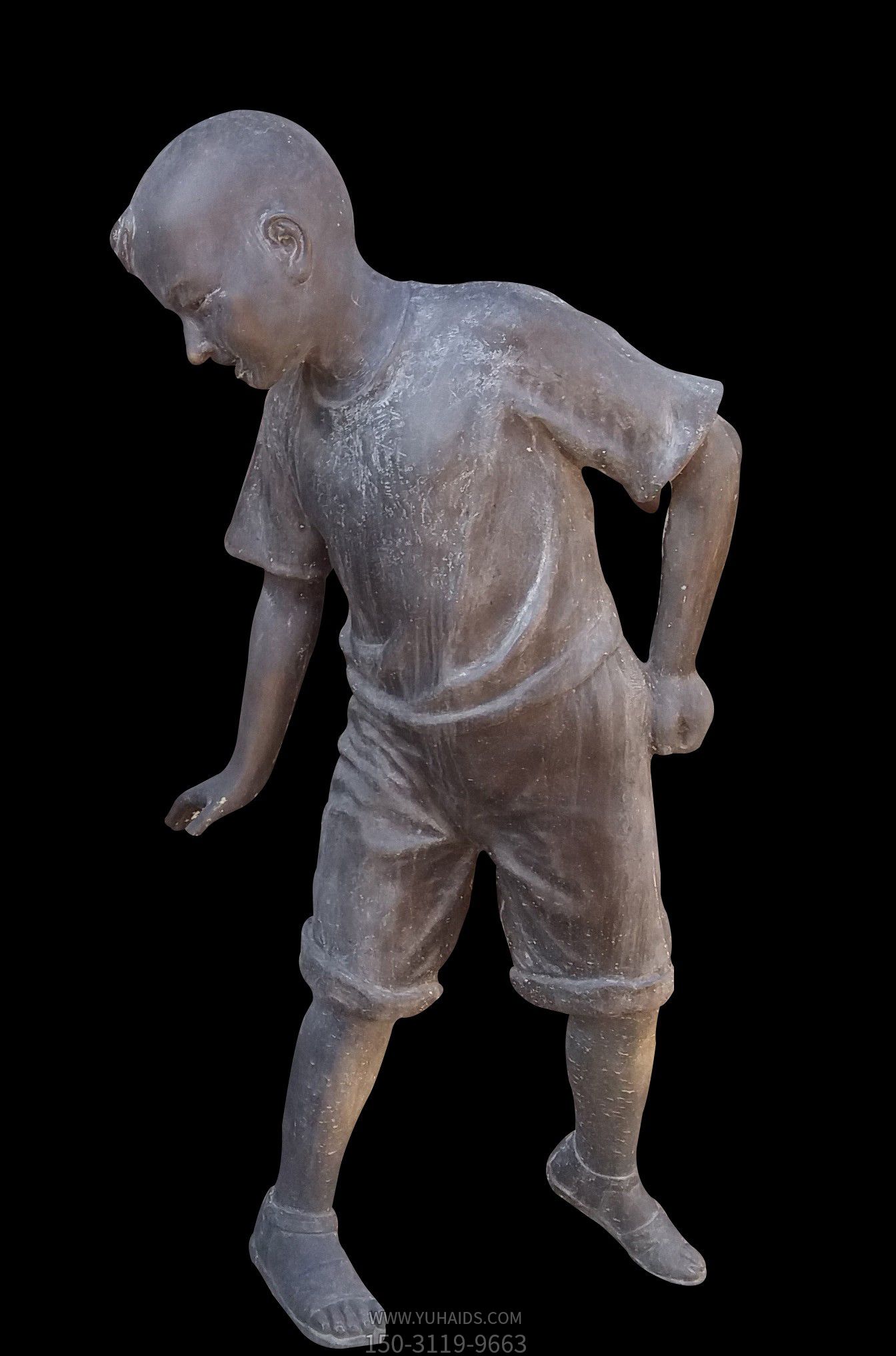 景区街道铜雕回头看的儿童博鱼网页版