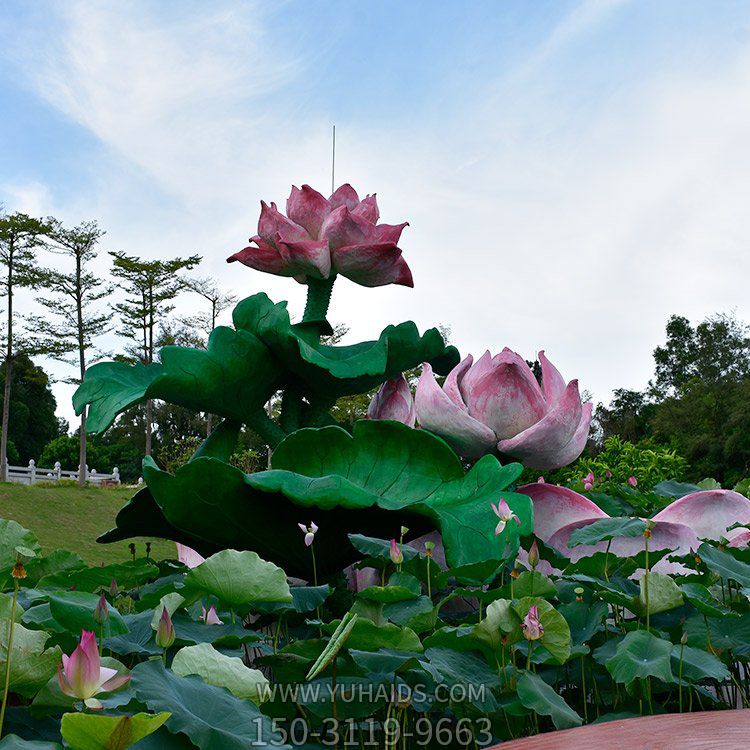 户外池塘不锈钢彩绘仿真荷花博鱼网页版摆件