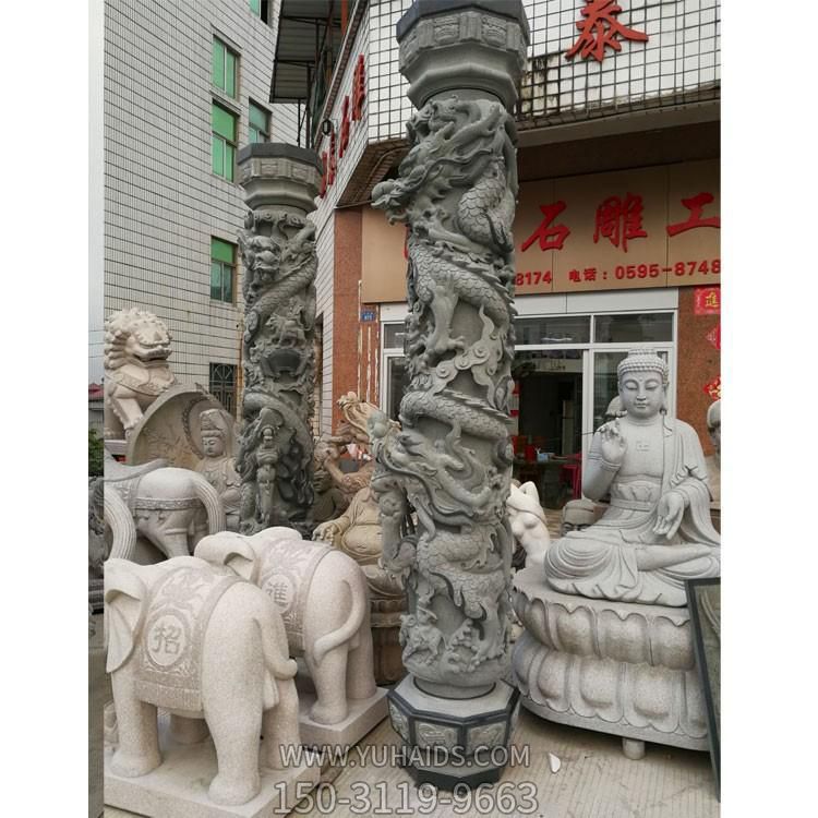 青石雕刻双龙柱 道观祠堂户外装饰仿古龙柱博鱼网页版