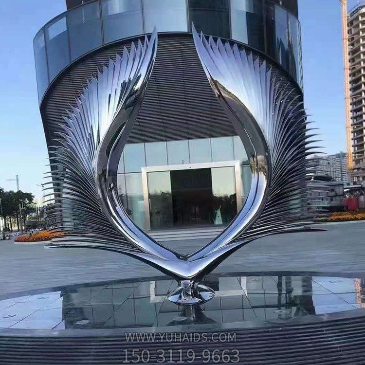 酒店会所不锈钢镜面创意园林景观抽象翅膀摆件