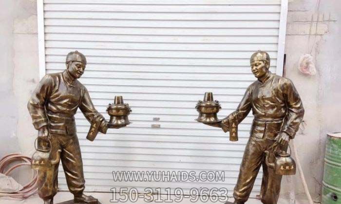 火锅博鱼网页版-饭店门口卖火锅人物彩绘玻璃钢仿铜博鱼网页版