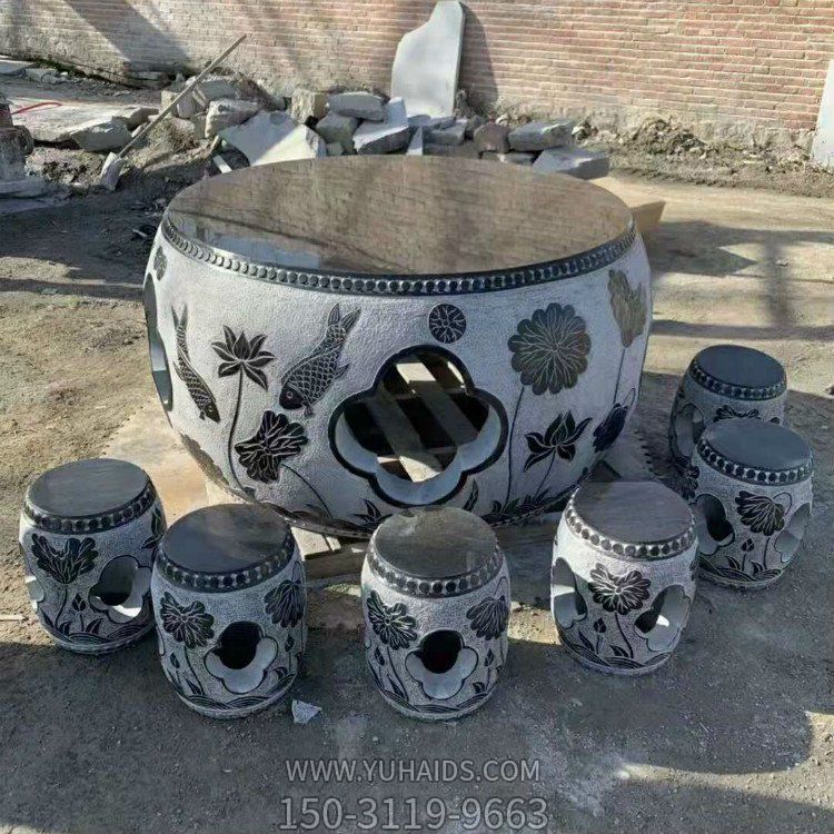 青石雕刻圆鼓形石桌石凳庭院户外摆件博鱼网页版