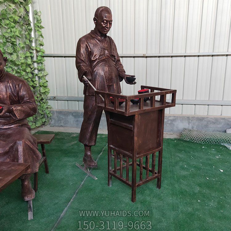 步行街户外摆放玻璃钢仿铜卖小吃景观人物博鱼网页版