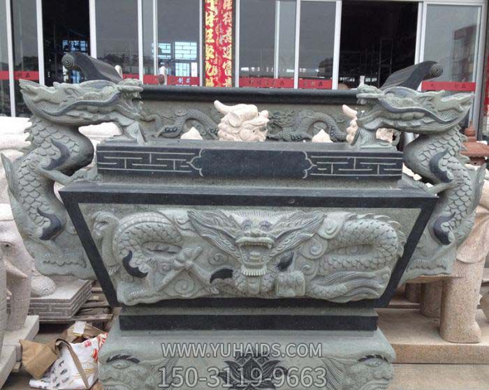 仿古青石双龙方形平口寺庙香炉摆件博鱼网页版