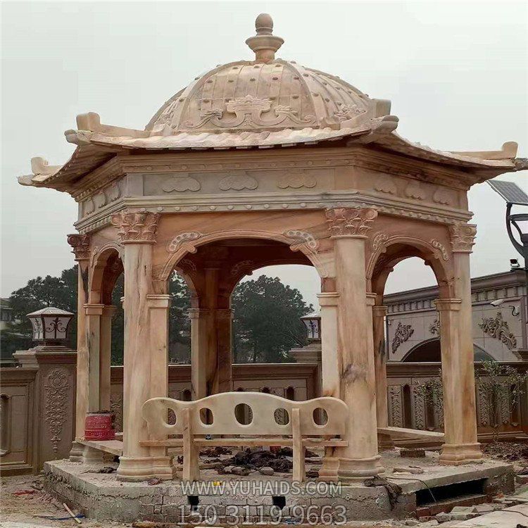 别墅园林户外摆放天然大理石浮雕新中式凉亭 博鱼网页版