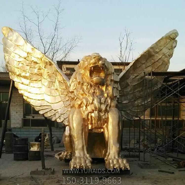 玻璃钢仿铜漆金大型欧式飞狮酒店大型广场摆件博鱼网页版