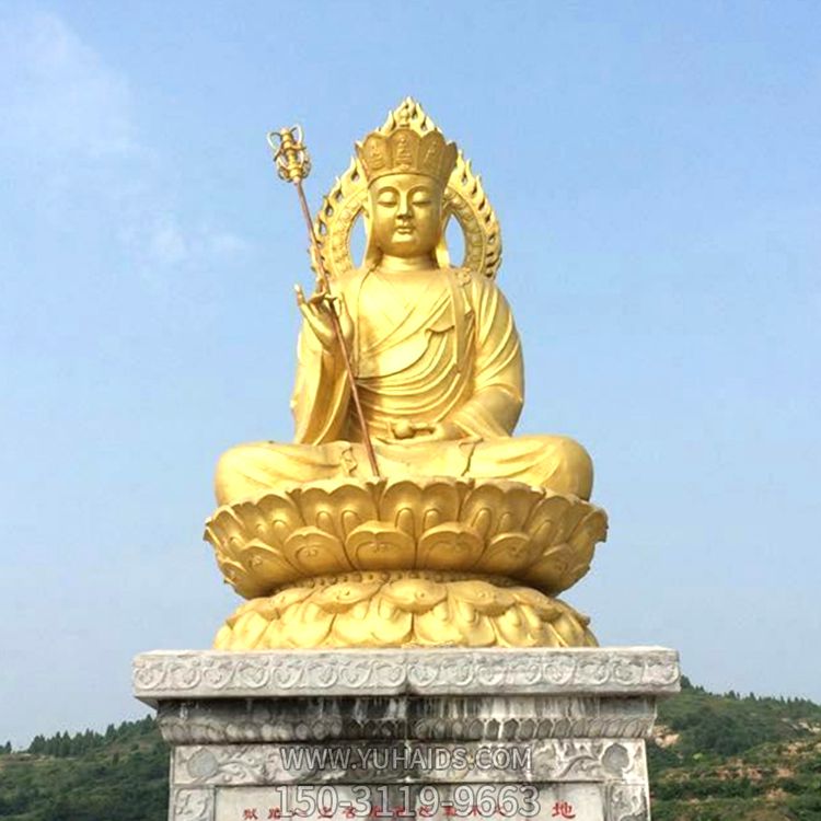 户外广场大型不锈钢喷金鎏金佛像手拿法杖的地藏王博鱼网页版