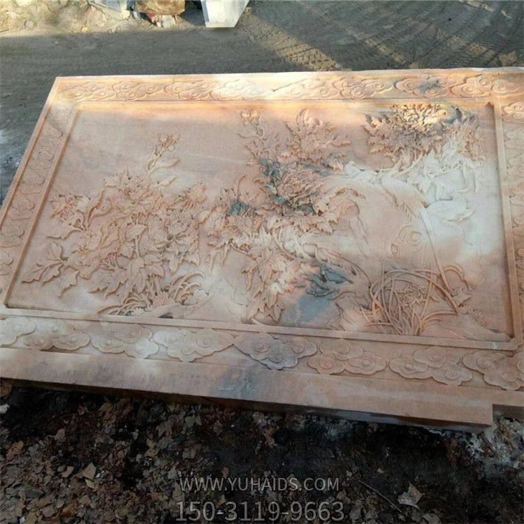 石雕影壁照壁浮雕影背石萧蔷背景墙玄关壁画晚霞红石屏风博鱼网页版