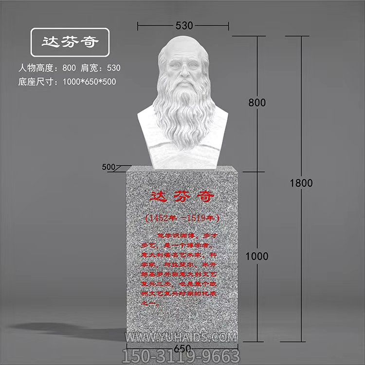 校园广场大理石石雕胸像人物西方名人达芬奇博鱼网页版