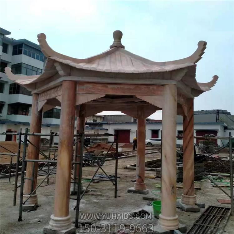 晚霞红石雕园林小区摆放休闲仿古六角凉亭博鱼网页版