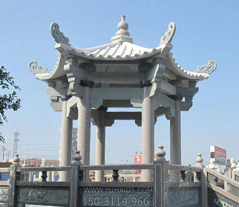 花岗岩雕刻六柱园林寺院摆放休息凉亭博鱼网页版