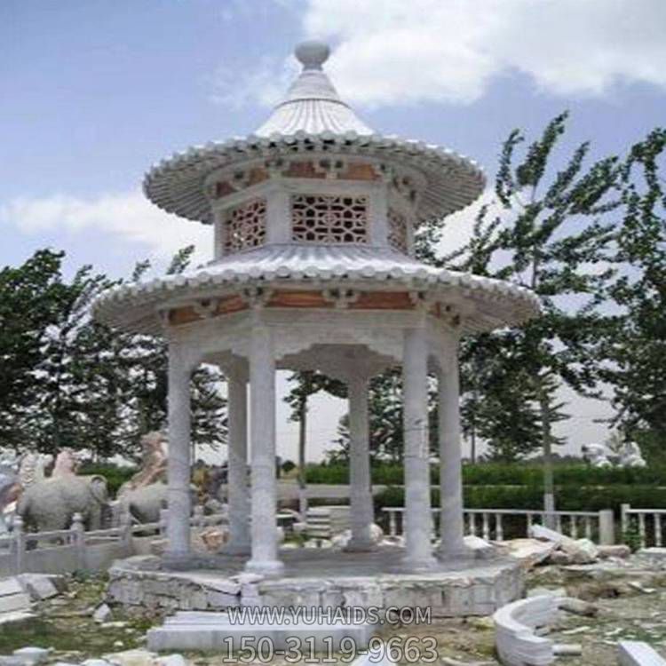 天然石雕凉亭花岗岩双层圆形凉亭博鱼网页版