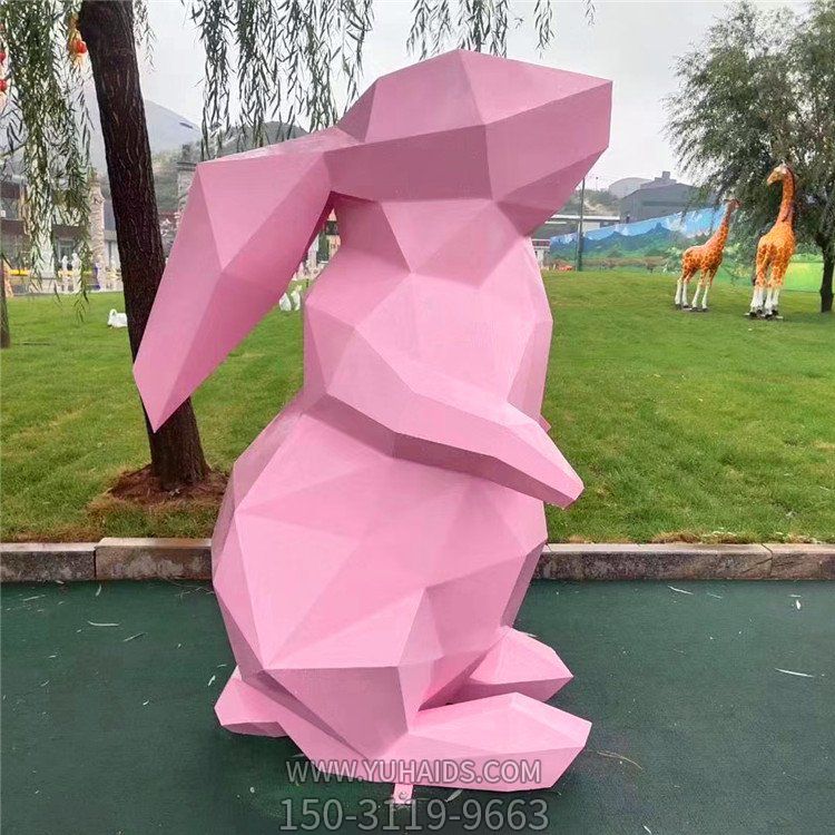 不锈钢彩绘园林景区大型几何动物兔子摆件博鱼网页版