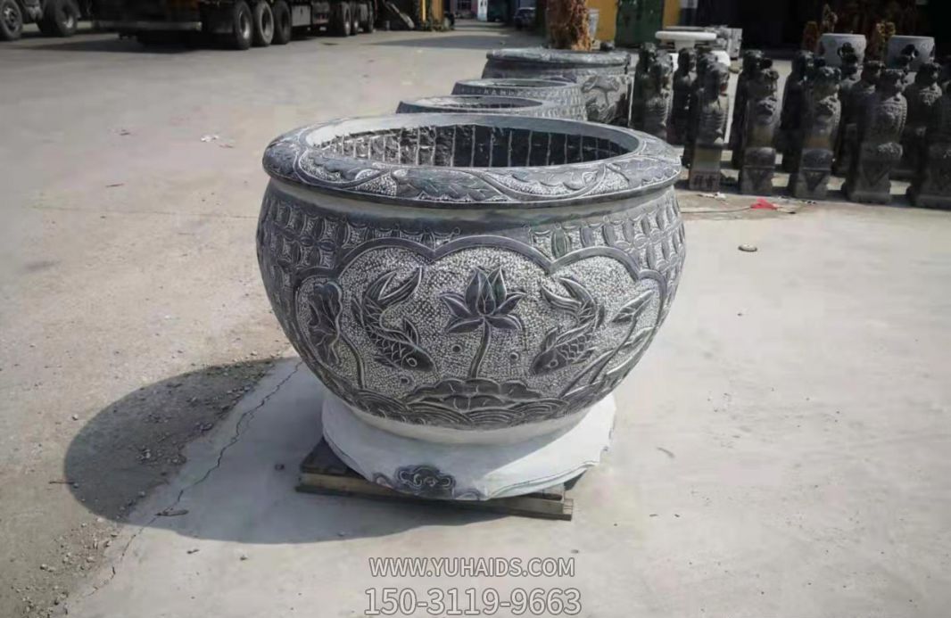 庭院别墅创意仿古石雕浮雕荷花鲤鱼缸博鱼网页版