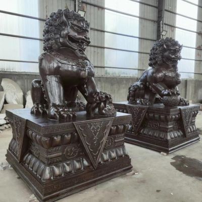 企业别墅门口摆放大型玻璃钢 仿铜狮子大象