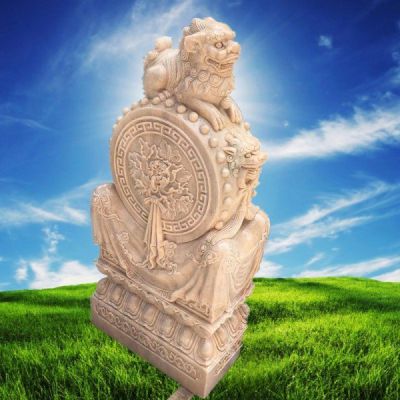 晚霞红大理石石雕户外门口门墩抱鼓石博鱼网页版
