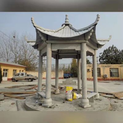 大理石石雕园林景观大型六角凉亭摆件