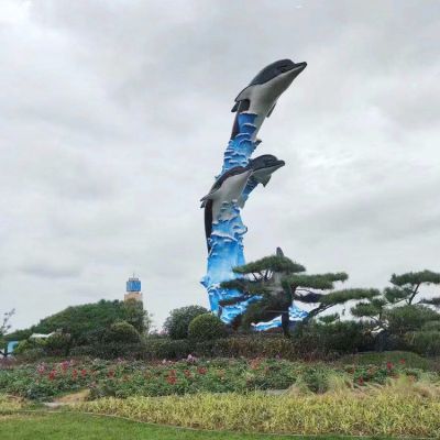 城市广场摆放玻璃钢海豚标识景观博鱼网页版