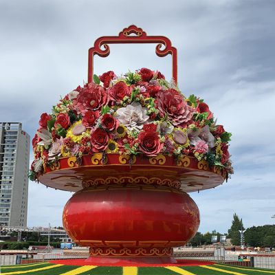 玻璃钢彩绘花朵广场街道迎国庆天安门上大花篮博鱼网页版