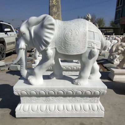 庭院大象景观一只行走的汉白玉石雕大象博鱼网页版