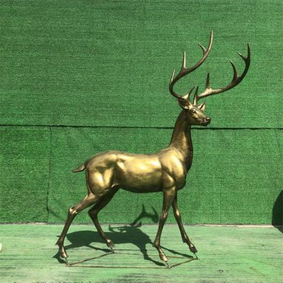 玻璃钢仿铜抛光梅花鹿户外庭院摆件