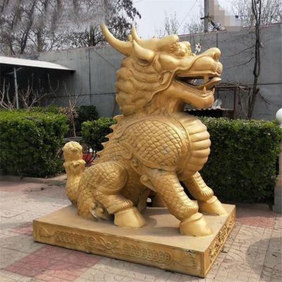 企业门口摆放玻璃钢仿铜麒麟博鱼网页版