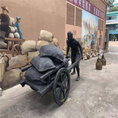 玻璃钢仿铜推推车的人物景观博鱼网页版摆件
