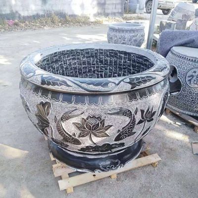大型仿古青石浮雕双鱼莲花水缸博鱼网页版